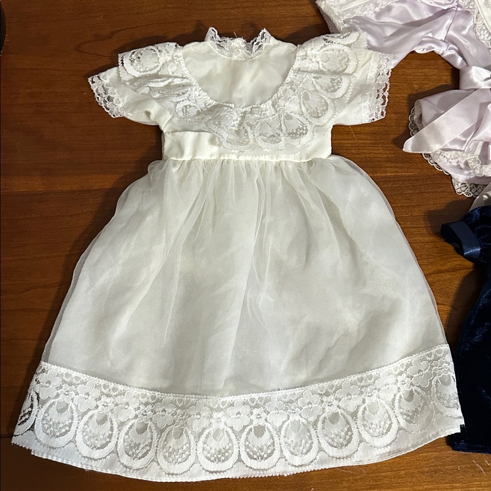 Vintage Doll Dress Bundle with Lace Overlay & Velvet